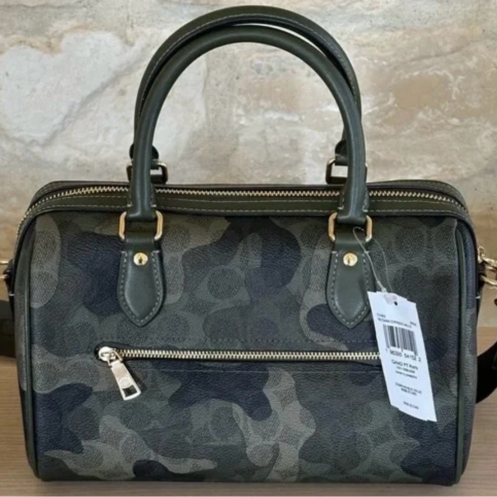 Coach NWT Green Camouflage Rowan Satchel Bag - Picture 9 of 9
